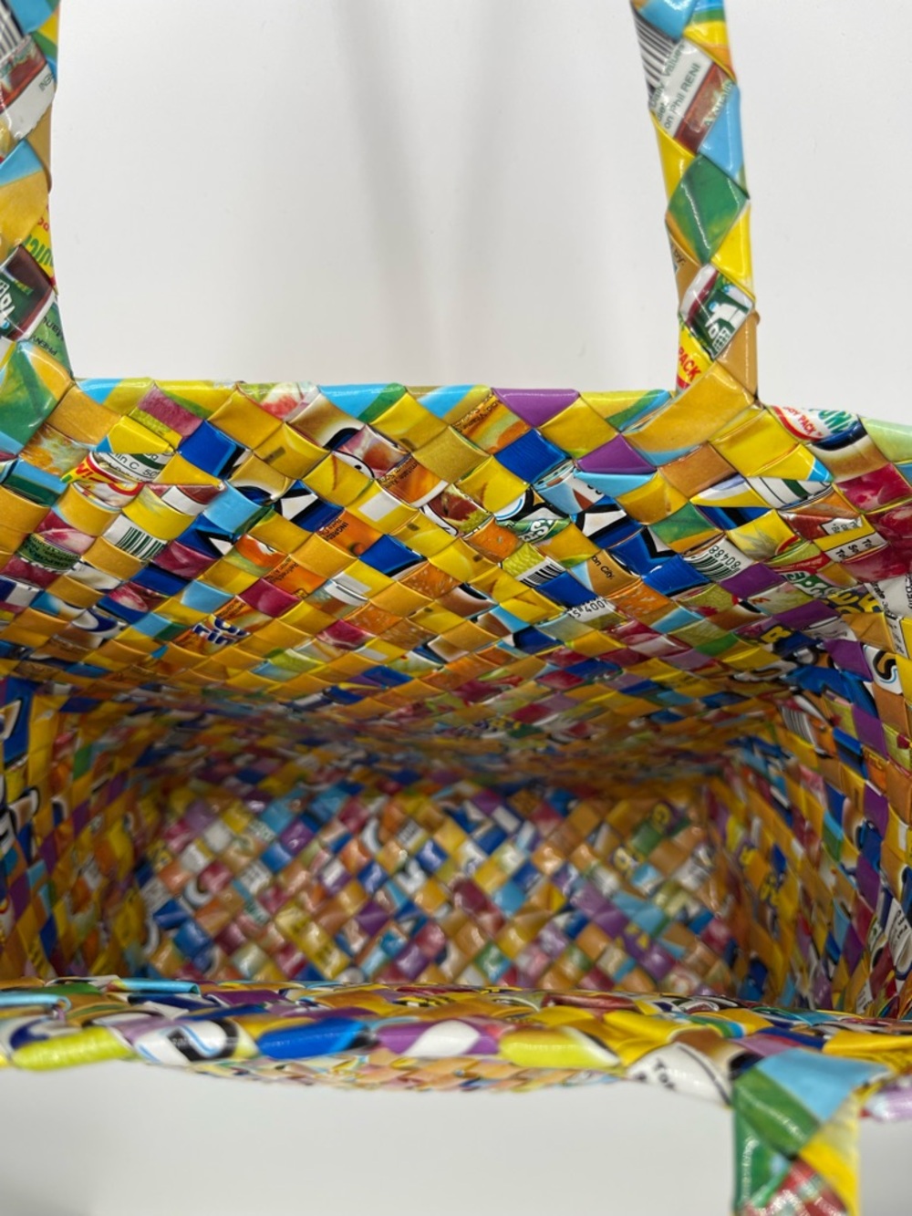Hand Crafted Multicolor Candy Wrapper Woven Tote Bag - Picture 4 of 12